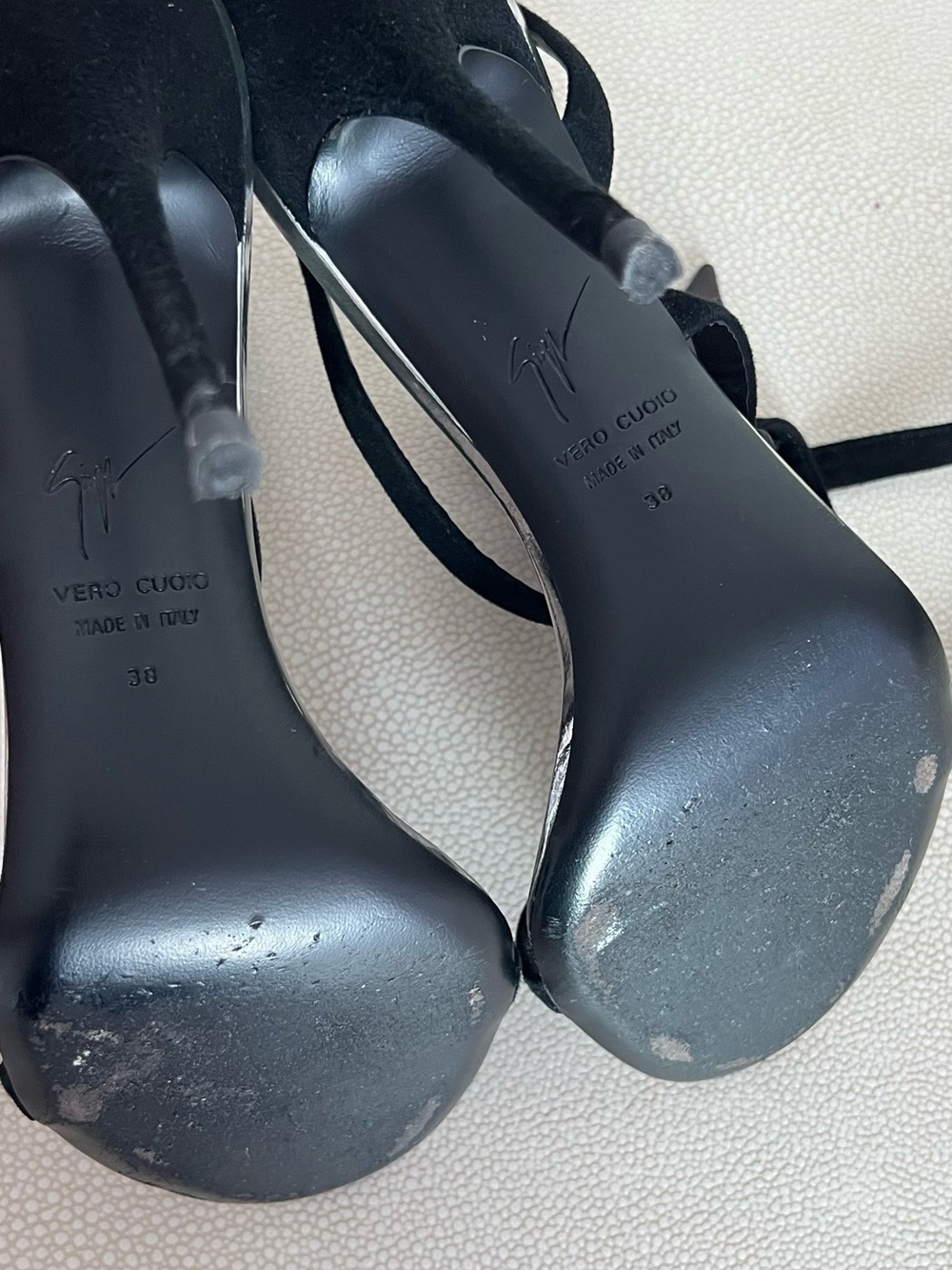 Giuseppe Zanotti Black Lace-Up Heels with Pink Crystal Floral Accents - Picture 5 of 6